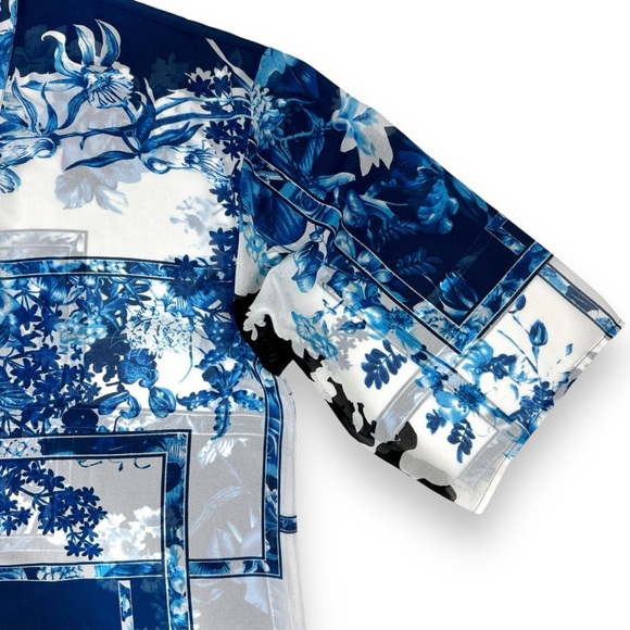 Chicos Travelers L/XL Blue Patchwork Fringe Duster Open Kimono Swim Cover Floral - Picture 5 of 11